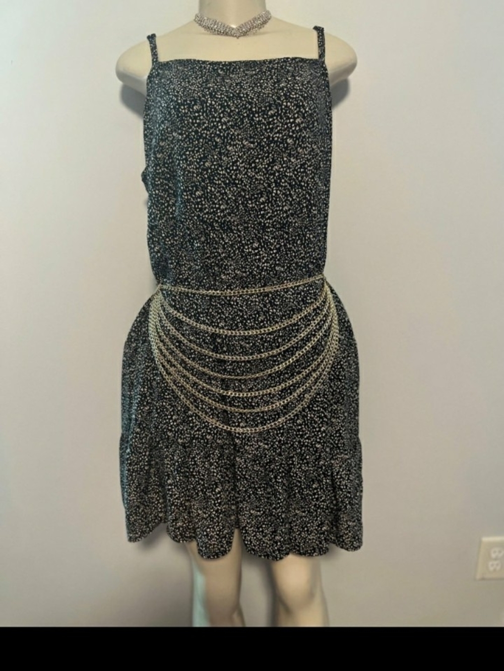 Black and Brown Spotted Sleeveless Midi Dress